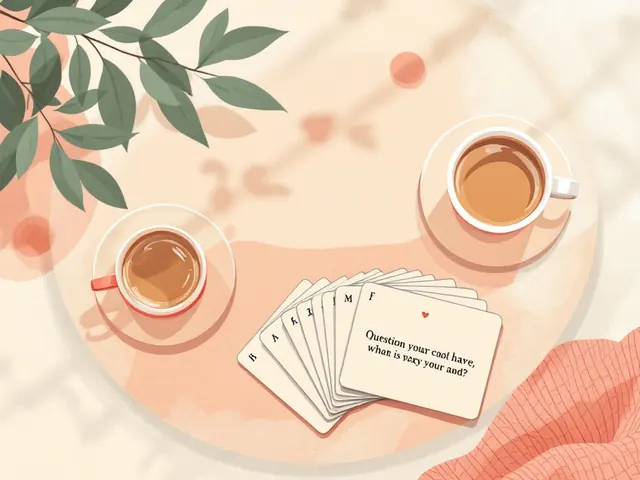 Deck of date-night conversation question cards on a cafe table